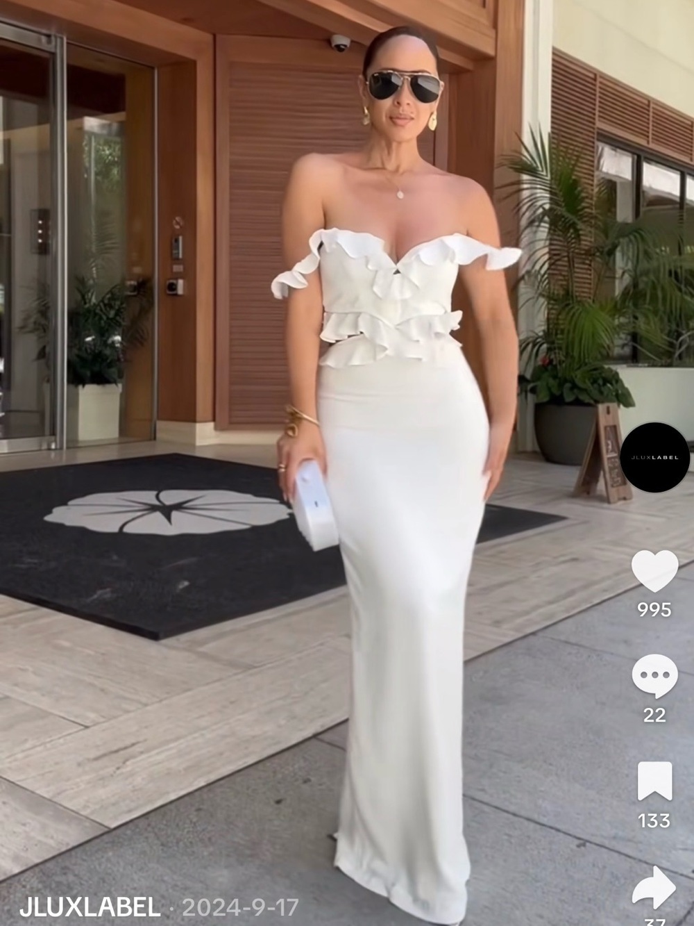 JLUXLABEL White Strapless Ruffle Mermaid Gown